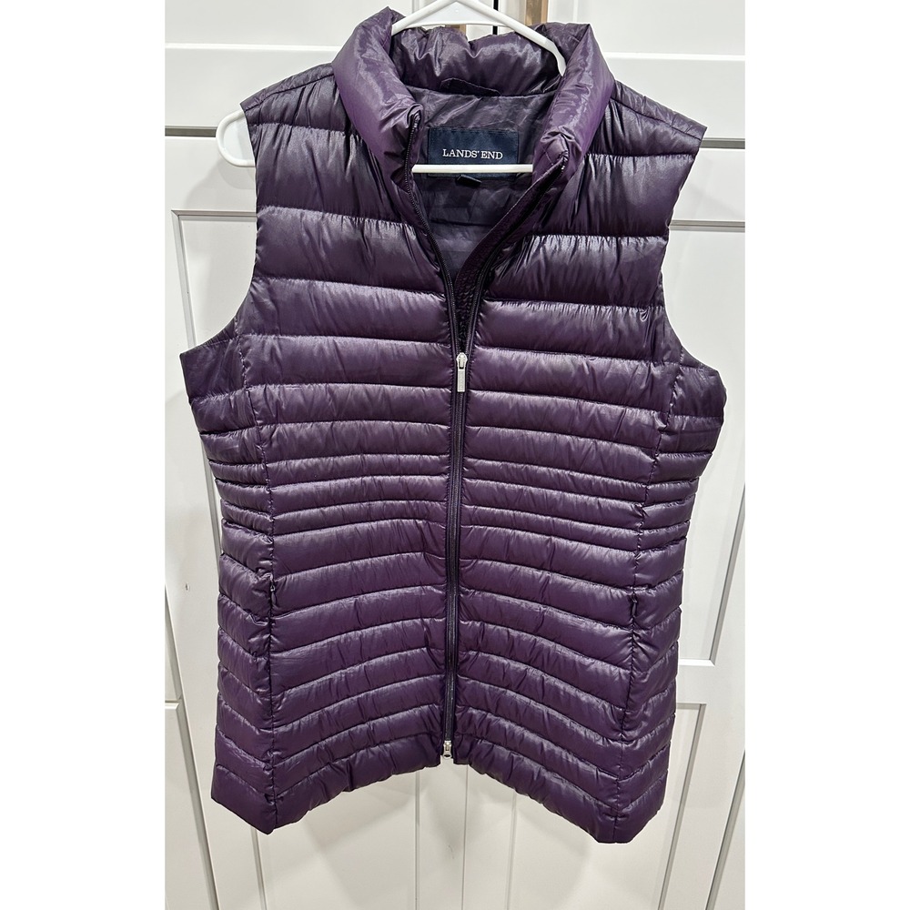 Lands End Womens Purple Down Puffer Vest Size L P 14 16 Lightweight Insulated